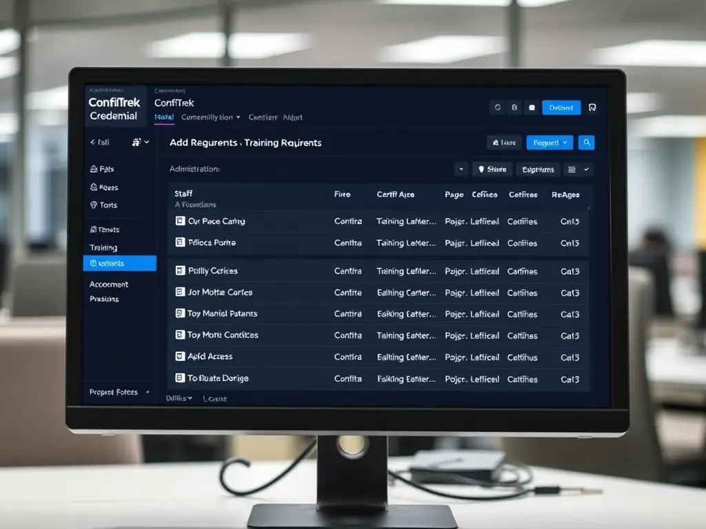 A screenshot of ConfiTrek's roster management interface, showing a list of officers, their assigned training, and compliance status, with options to filter and sort the data.