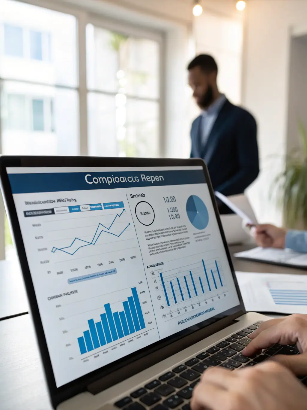 A visual representation of audit-ready reporting, showing a clean and organized report generated from the ConfiTrek system with key compliance metrics and officer data.
