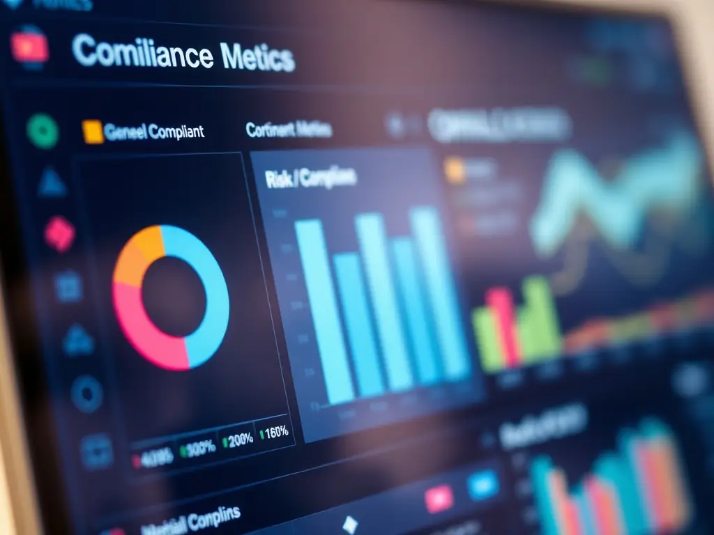 A clean, modern dashboard interface displaying key compliance metrics for a police department, including overdue training, upcoming deadlines, and overall compliance percentage.