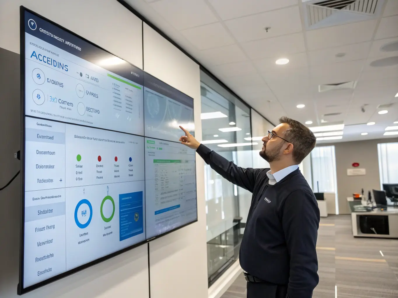 A digital illustration depicting a police officer reviewing a dashboard on a tablet, showcasing mandated training requirements with a clear, user-friendly interface.